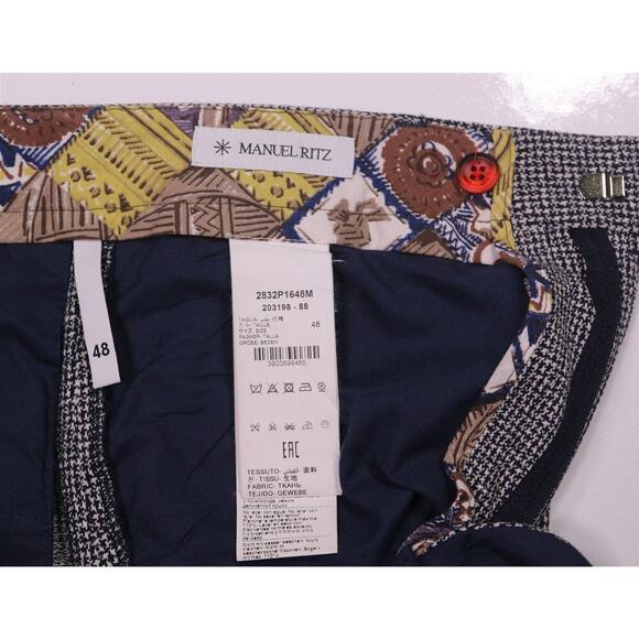 Manuel Ritz Blue/White Knit Woven Cotton Slim Fit Pleated Dress Pants 33x27 - Picture 6 of 9